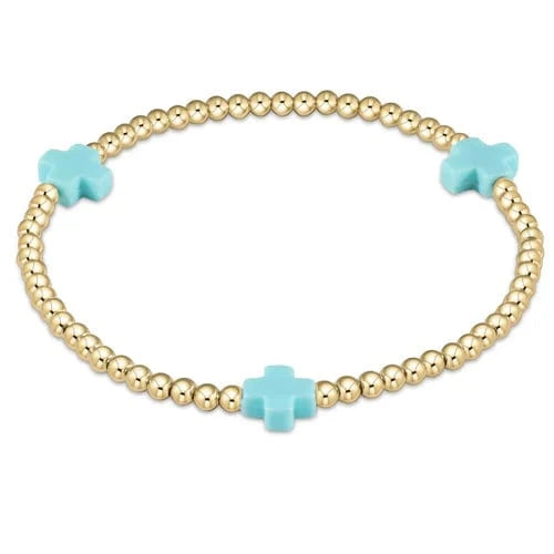 enewton Bracelet Signature Cross Gold Pattern 3mm Bead Bracelet - Turquoise