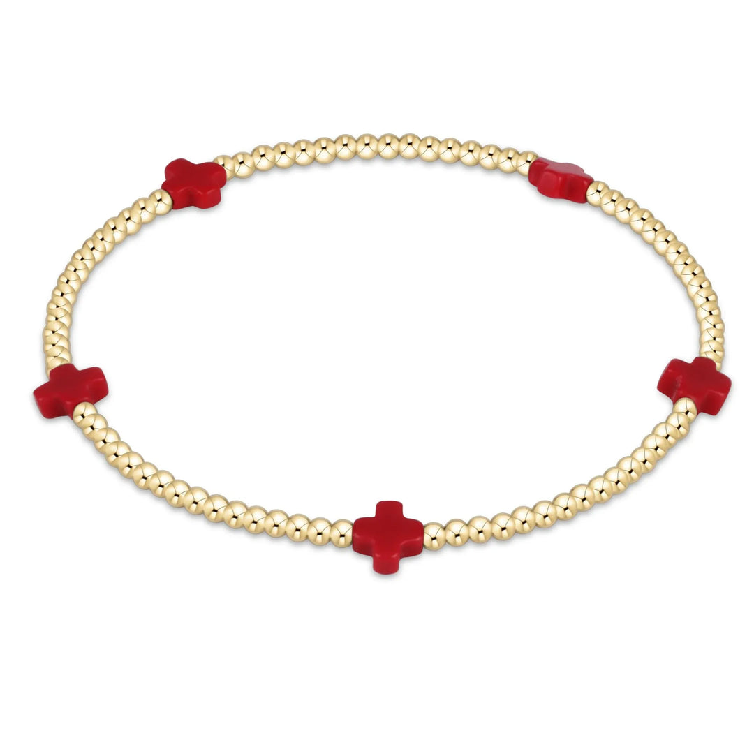 enewton Bracelet Signature Cross Small 2mm Gold Bracelet - Red