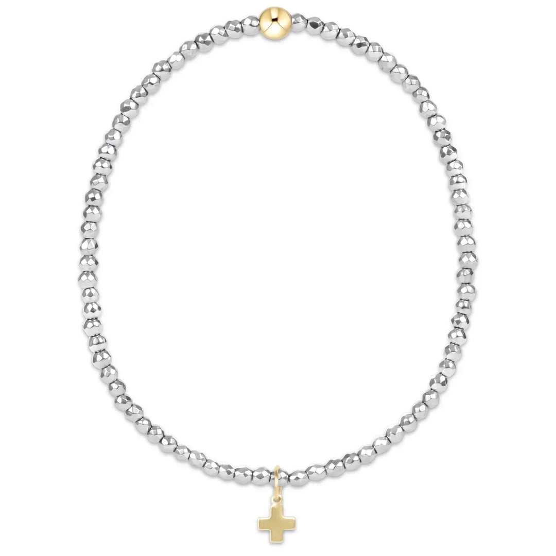 enewton Bracelet Silver Faceted Hematite 2mm Bead Bracelet - Signature Cross Gold Charm