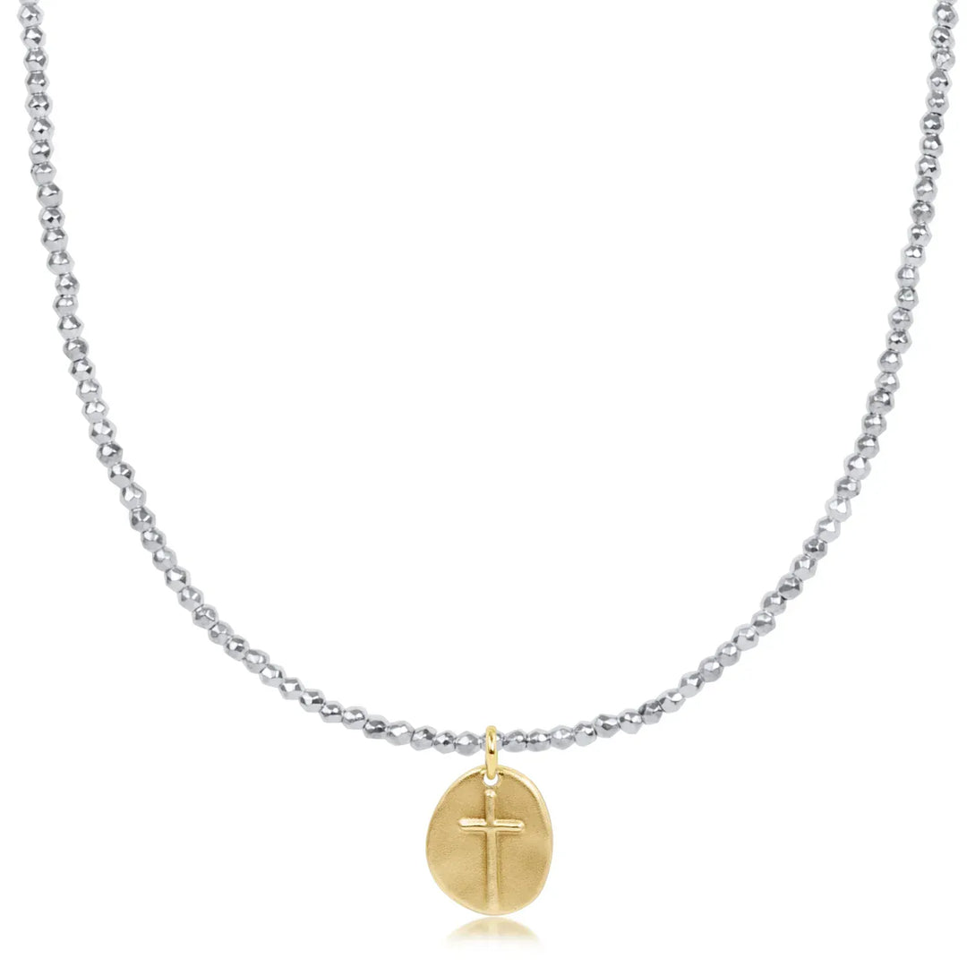 enewton Necklace Choker Bright Silver Faceted Hematite 2mm Bead - Inspire Small Gold Charm