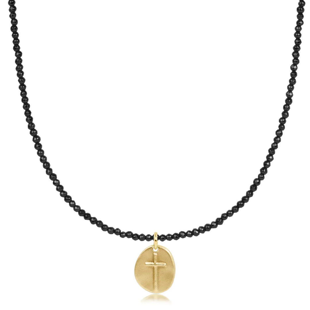 enewton Necklace Choker Faceted Hematite 2mm Bead - Inspire Small Gold Charm