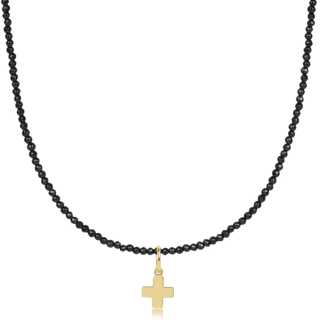 enewton Necklace Choker Faceted Hematite 2mm Bead - Signature Cross Gold Charm