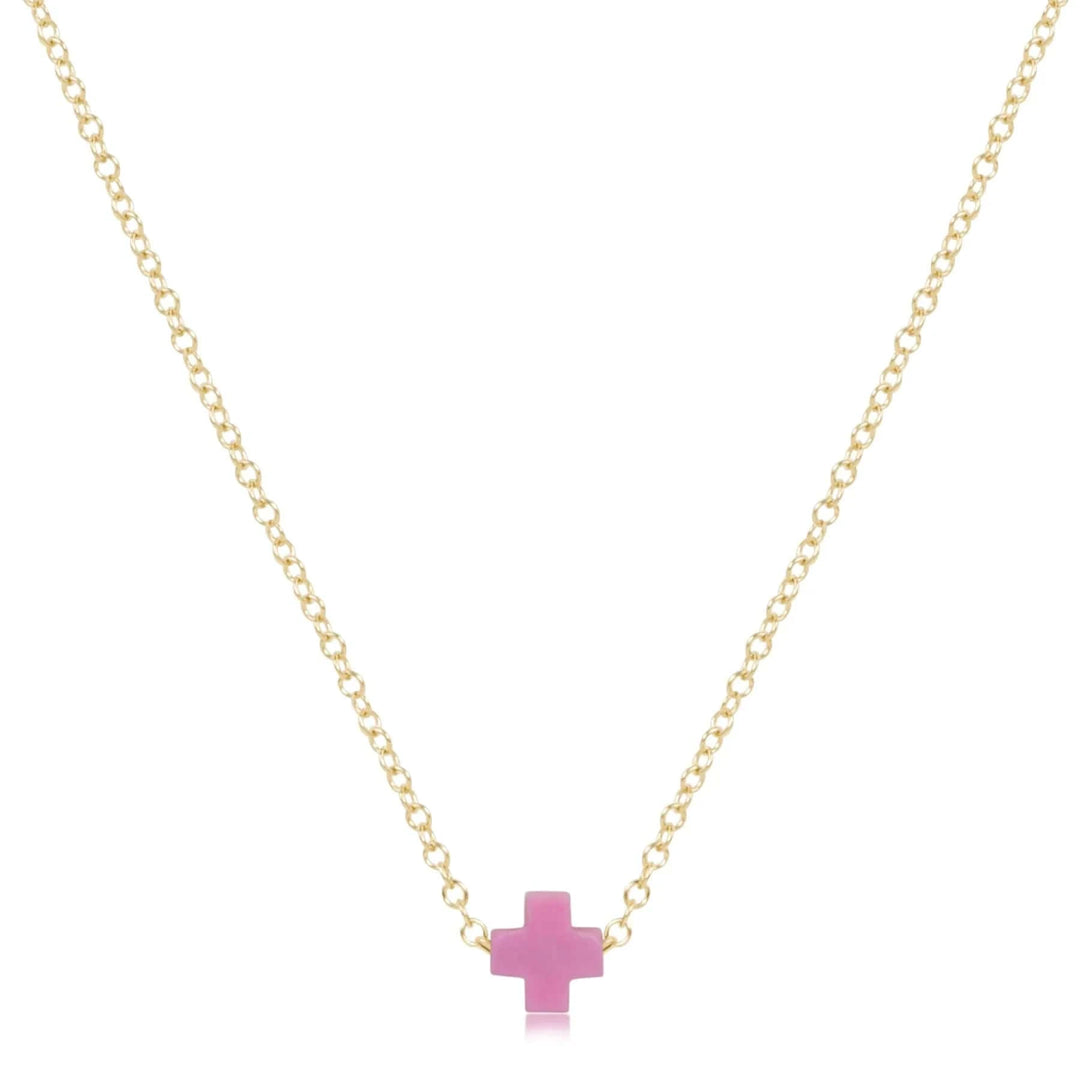 enewton Necklace Signature Cross Small Bright Pink - 16" Necklace Gold