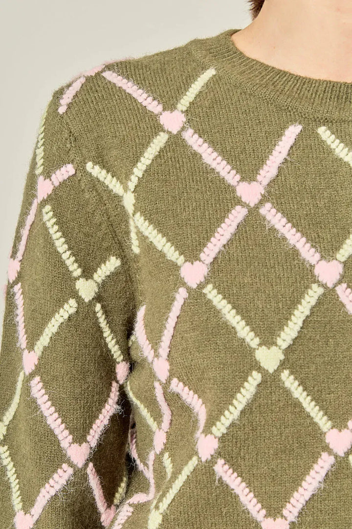 English Factory Cardigan Diamond Heart Pattern Knit Cardigan