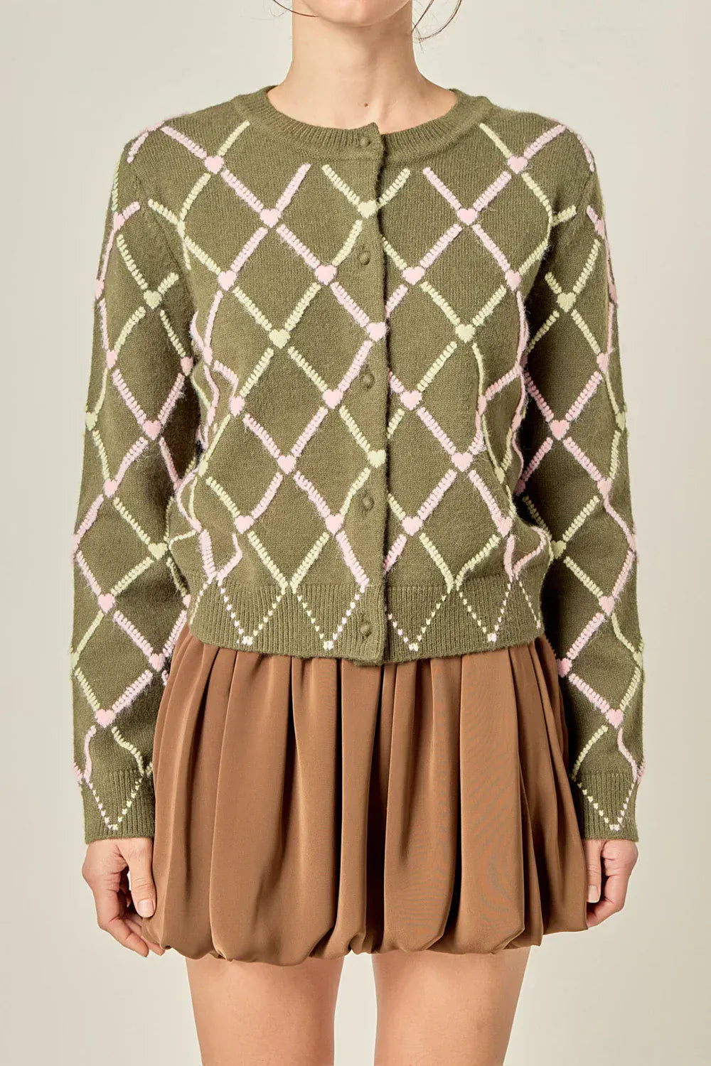 English Factory Cardigan Diamond Heart Pattern Knit Cardigan