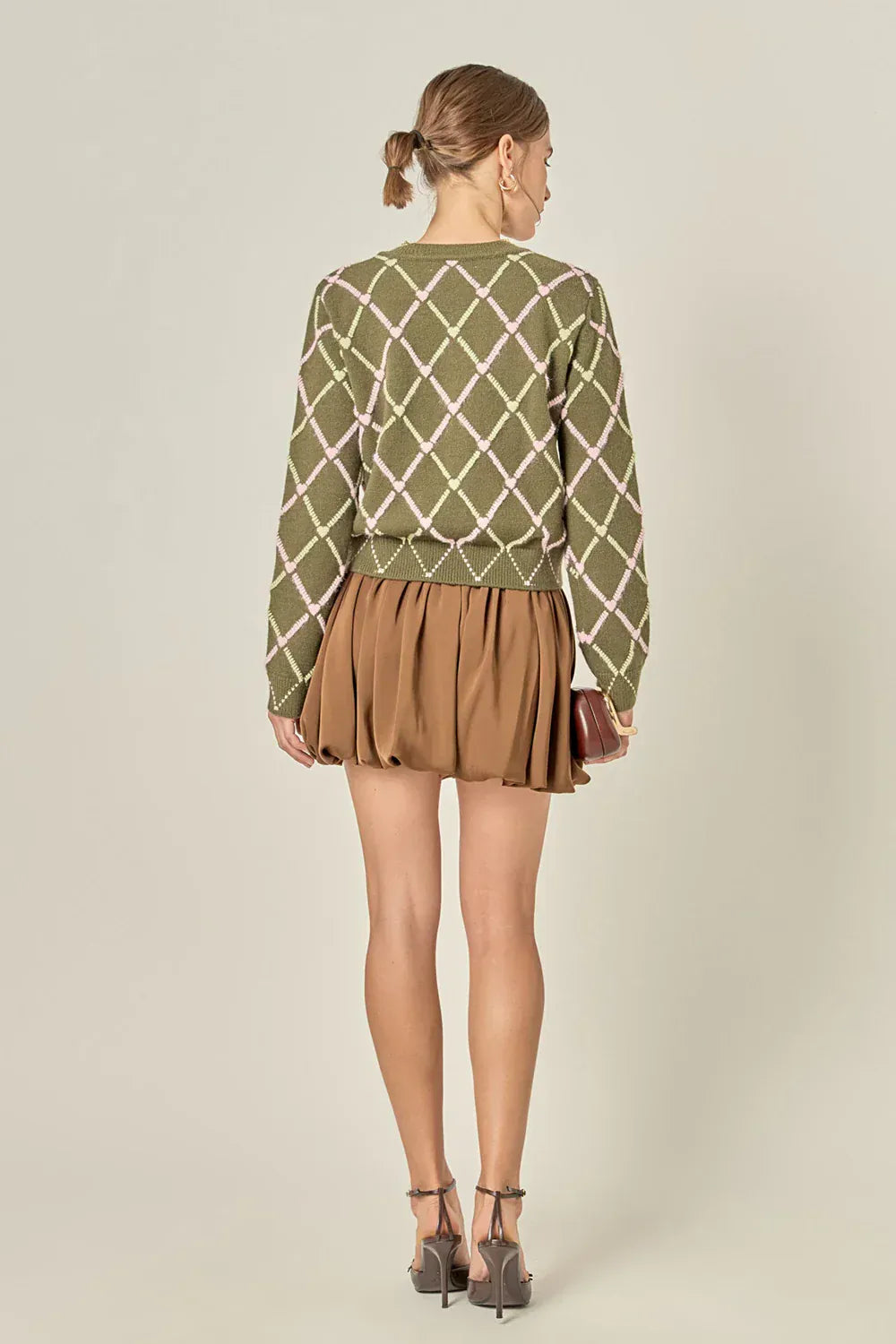 English Factory Cardigan Diamond Heart Pattern Knit Cardigan