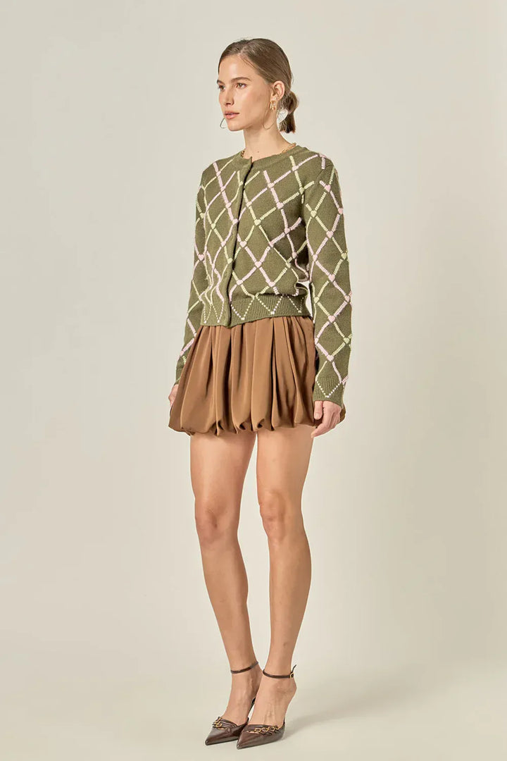 English Factory Cardigan Diamond Heart Pattern Knit Cardigan