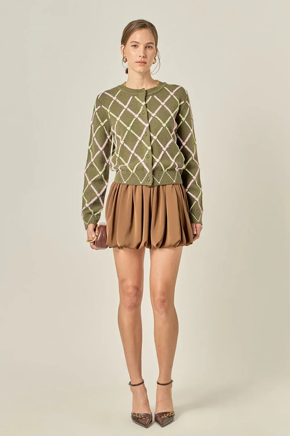 English Factory Cardigan Diamond Heart Pattern Knit Cardigan