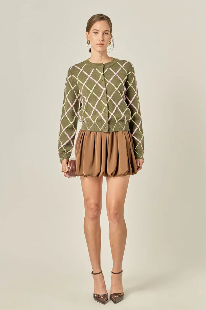 English Factory Cardigan Diamond Heart Pattern Knit Cardigan