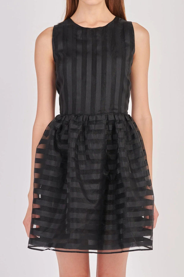 English Factory Dress Black / XS Striped Organza Sleeveless Mini Dress