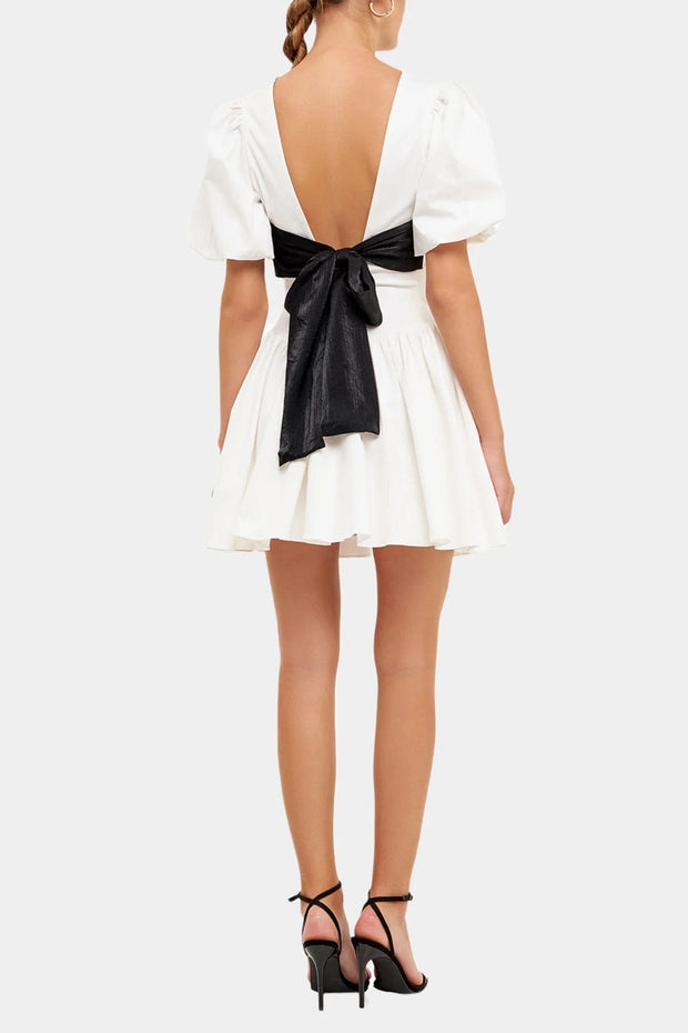 English Factory Dress White/Black / XS Contrast Bow Low Back Mini Dress