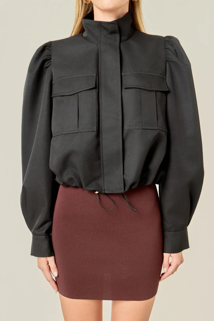 English Factory Jacket Technical Drawstring Bomber Jacket