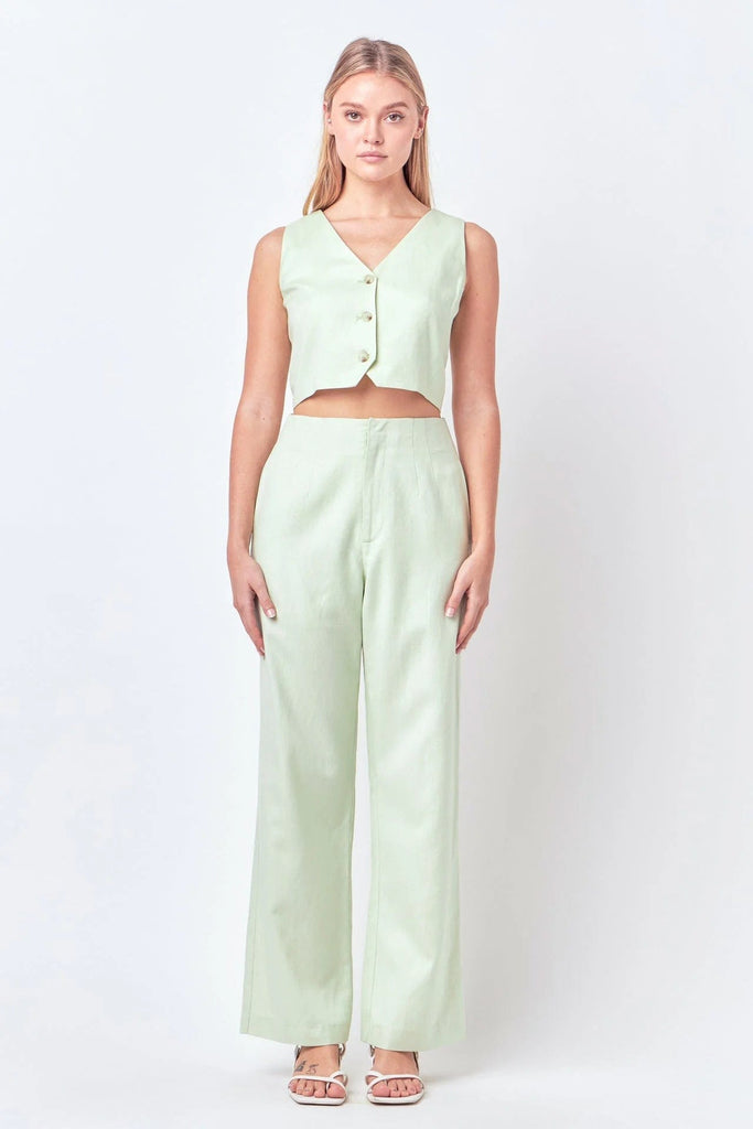 Zara, Pants & Jumpsuits, Zara Linen Pleated Wide Leg Cropped Trouser Pants  Size Xs Womens Sage Green