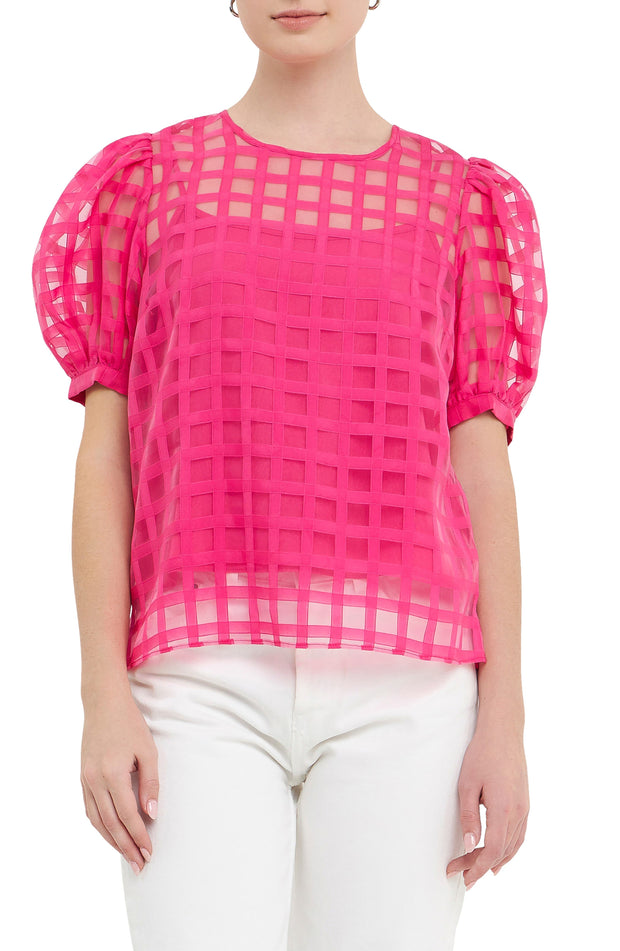 English Factory Top Fuchsia / XS Windowpane Sheer Top