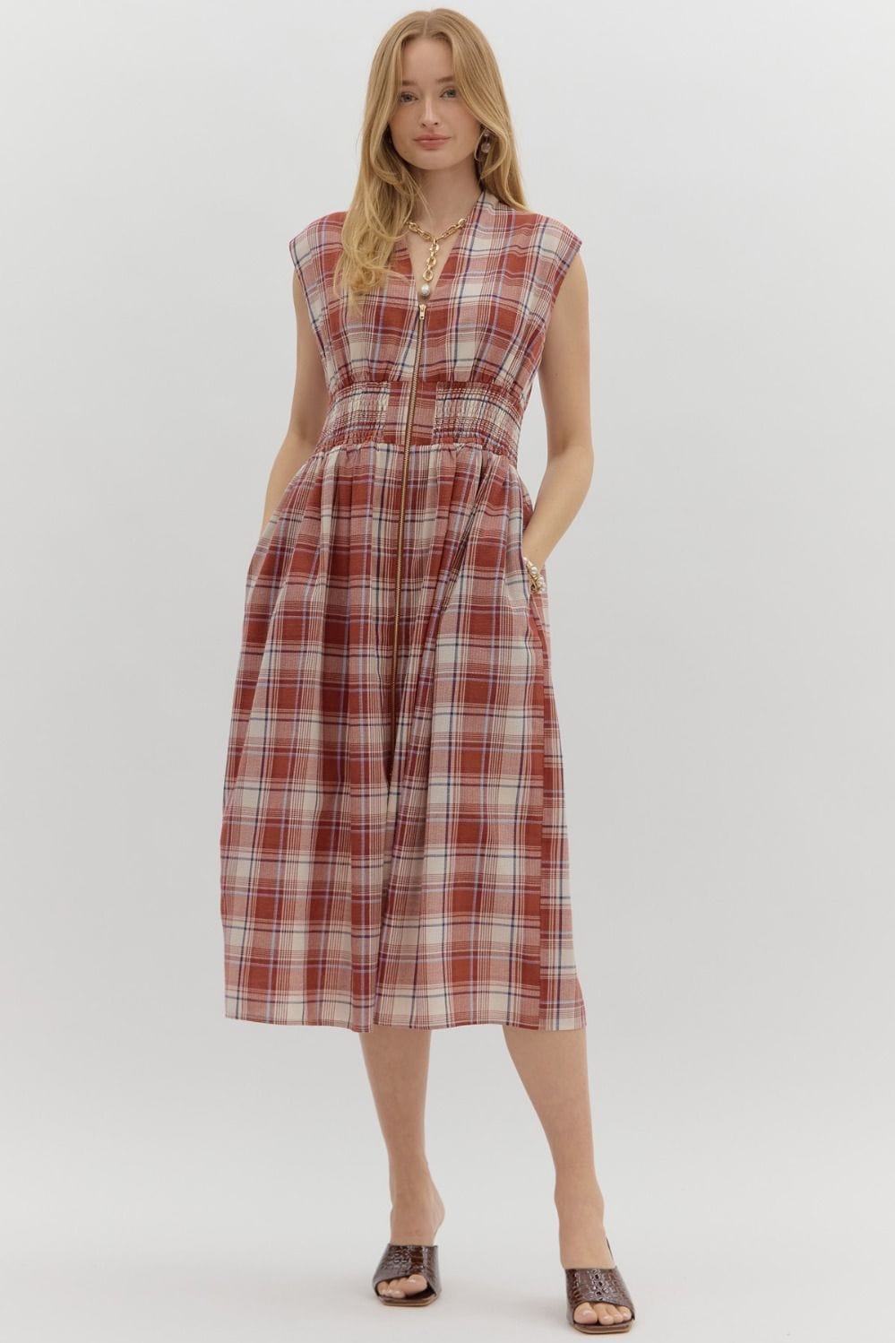 Entro Dress Brick / S Reina Front Zip Dress