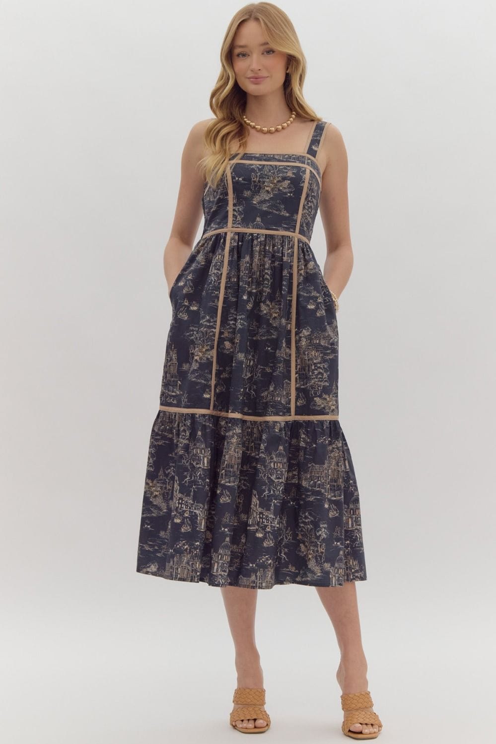 Entro Dress Charcoal / S Mariana Toile Print Dress