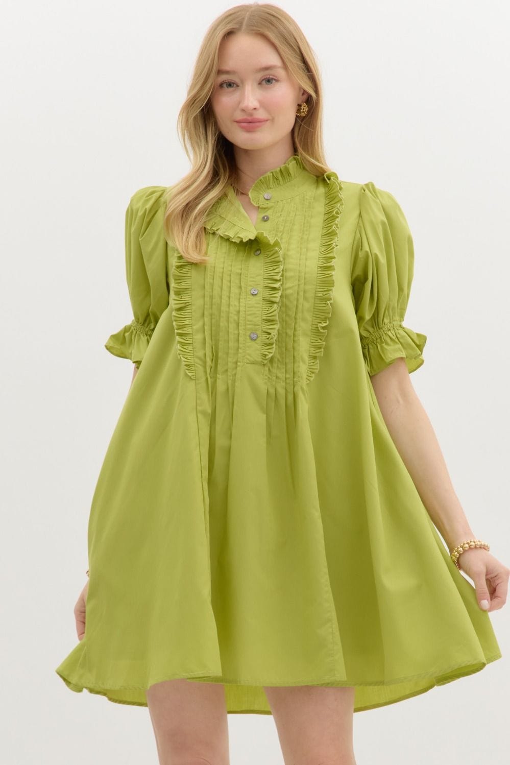 Entro Dress Chartreuse / S Sophia Pintuck Dress