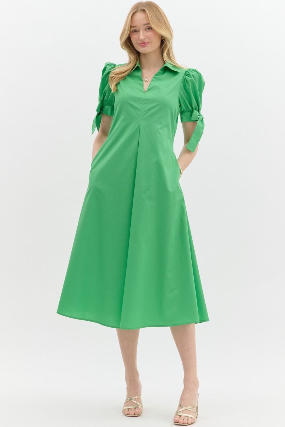 Entro Dress Green / S Naomi Midi Pleat Dress