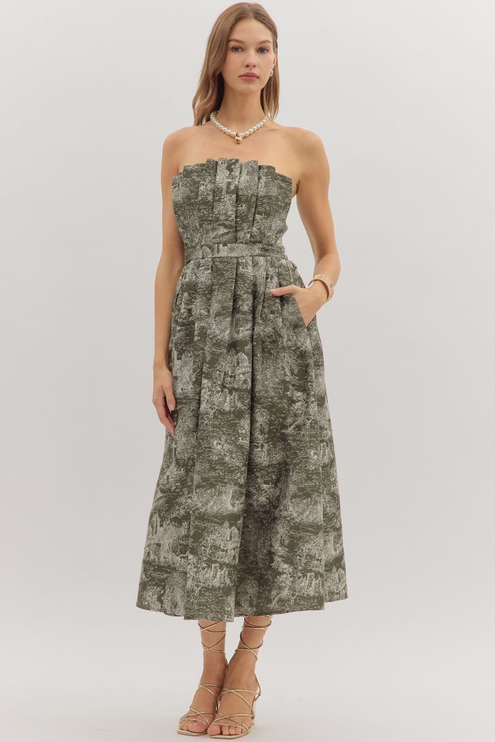 Entro Dress Olive / S Gianna Strapless Midi Dress