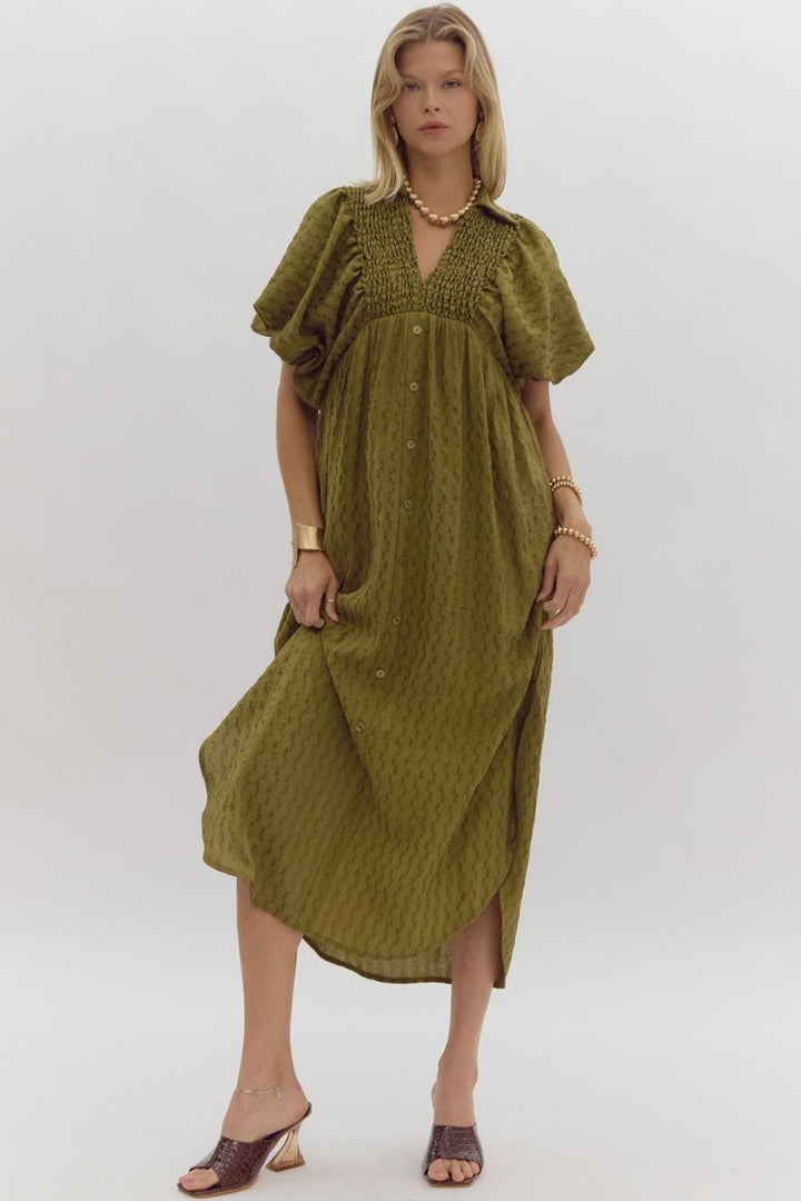 Entro Dress Olive / S Jamie Puff Sleeve Dress