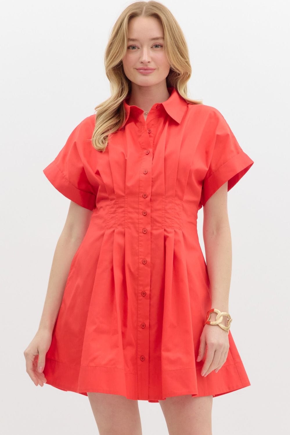 Entro Dress Red / S Margot Pleated Dress