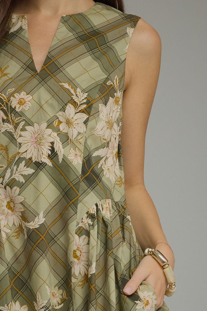 Entro Midi Dress Ella Floral Plaid Midi Dress