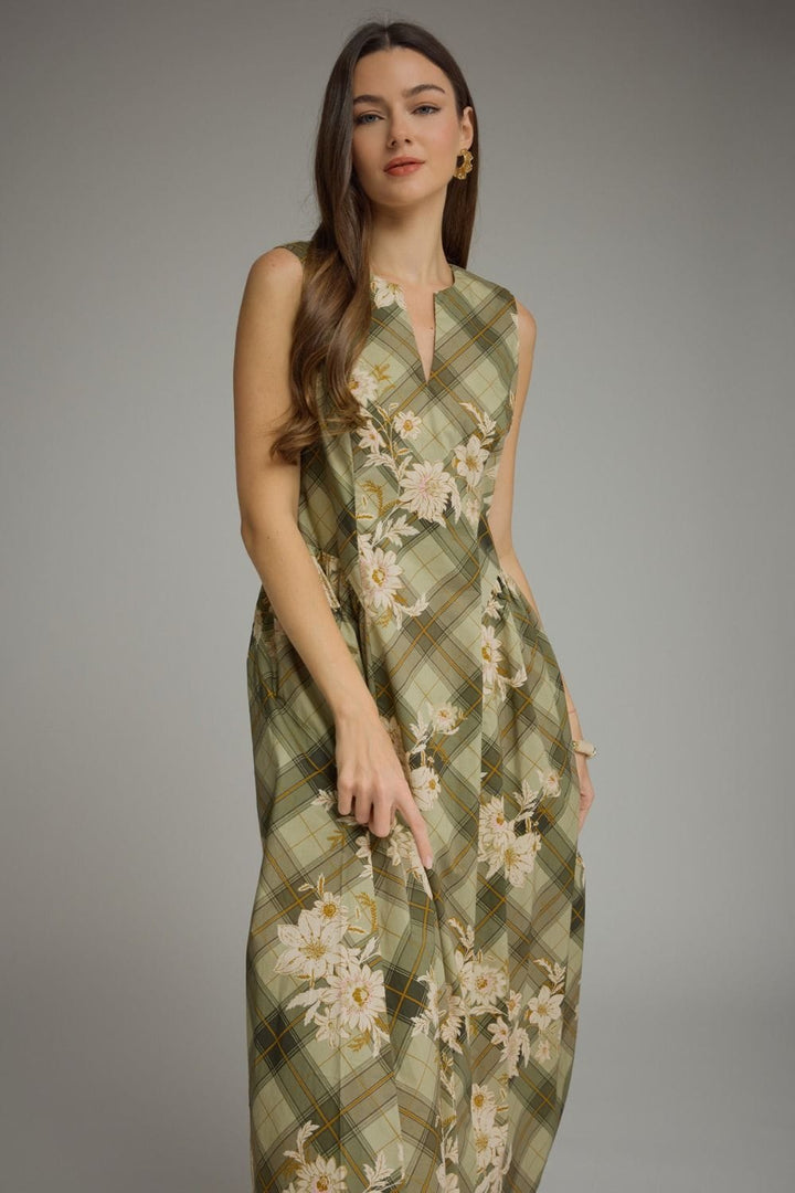 Entro Midi Dress Ella Floral Plaid Midi Dress