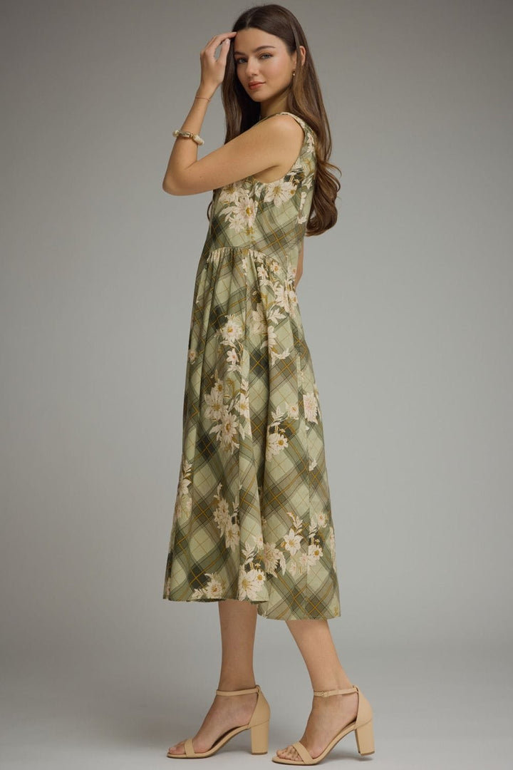 Entro Midi Dress Ella Floral Plaid Midi Dress