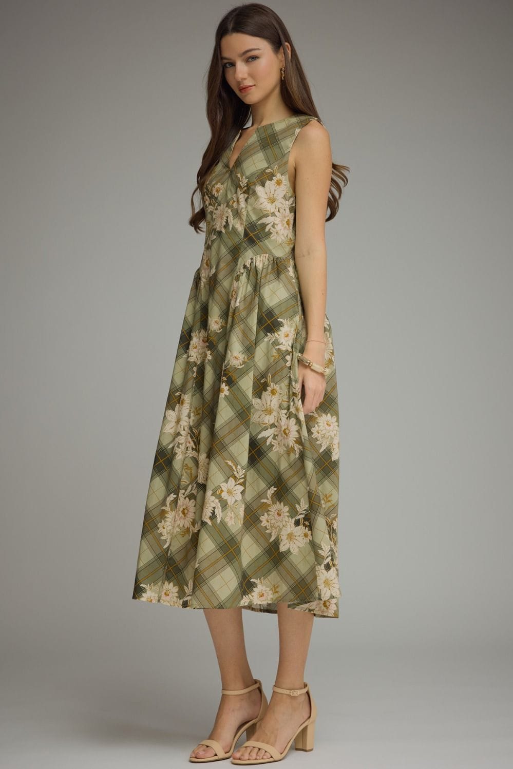 Entro Midi Dress Ella Floral Plaid Midi Dress