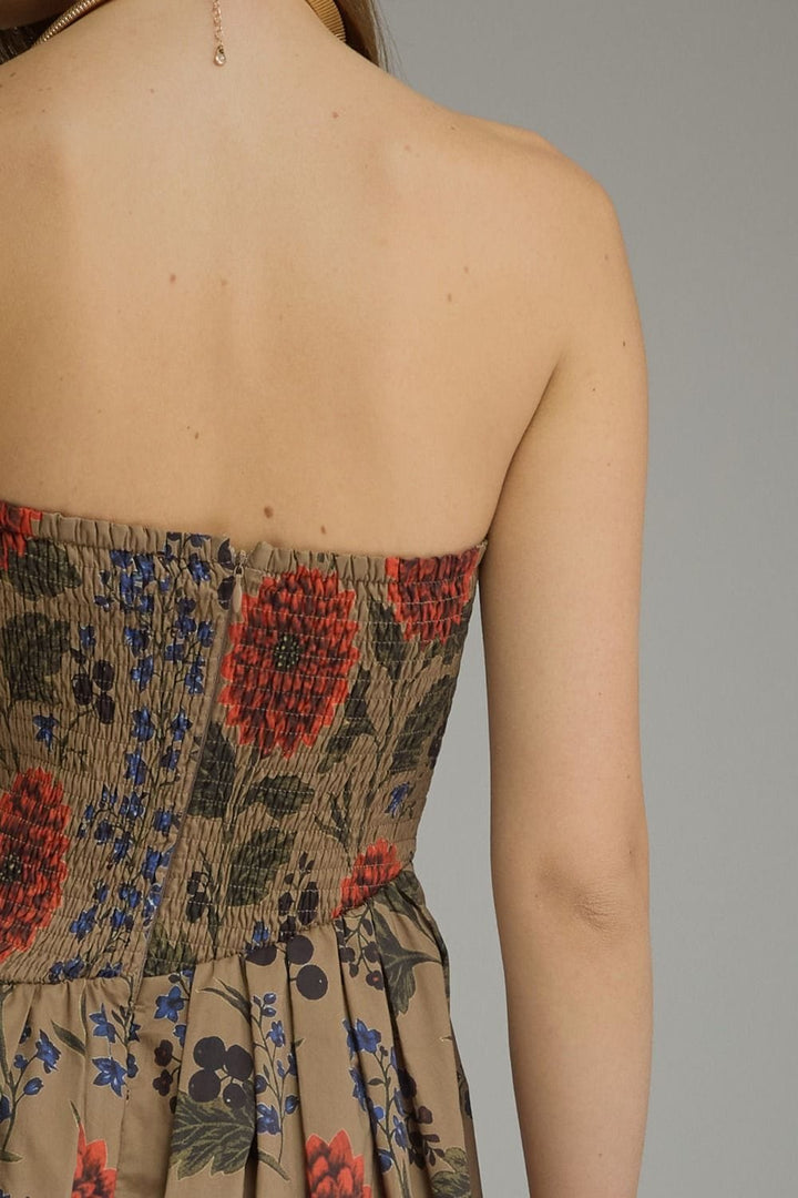 Entro Midi Dress Gianna Floral Strapless Dress