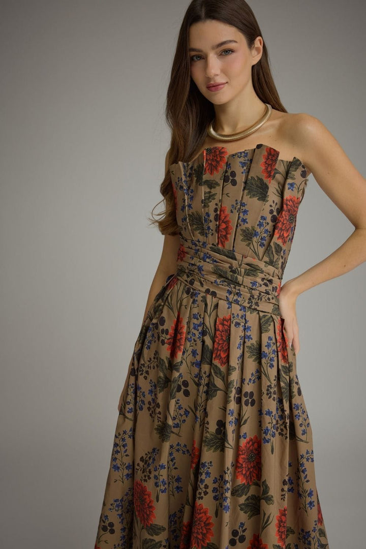 Entro Midi Dress Gianna Floral Strapless Dress