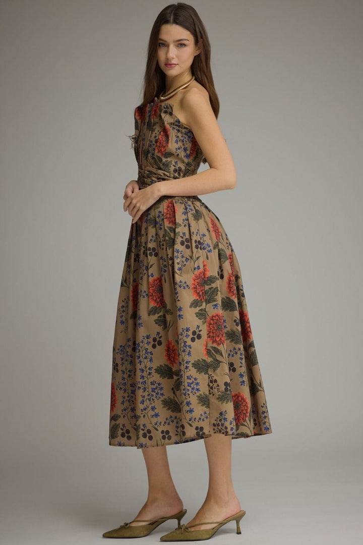 Entro Midi Dress Gianna Floral Strapless Dress