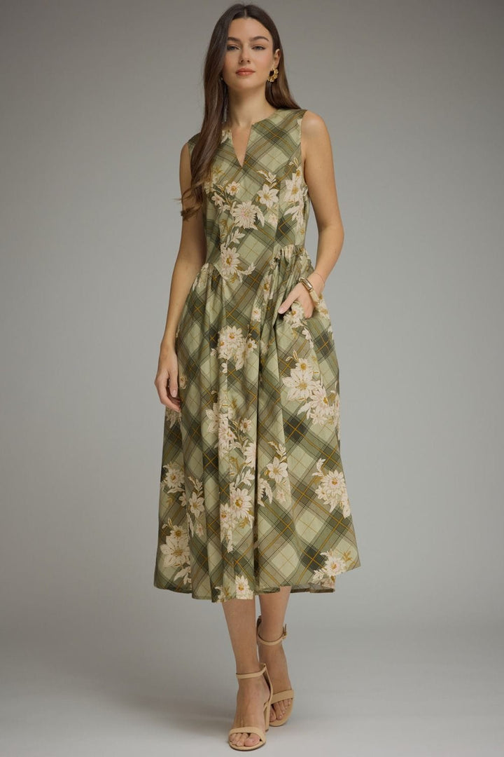 Entro Midi Dress Olive / S Ella Floral Plaid Midi Dress