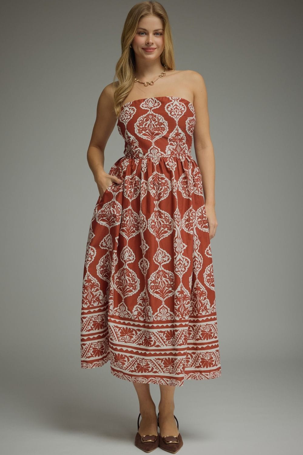 Entro Midi Dress Rust / S Shalie Strapless Midi Dress