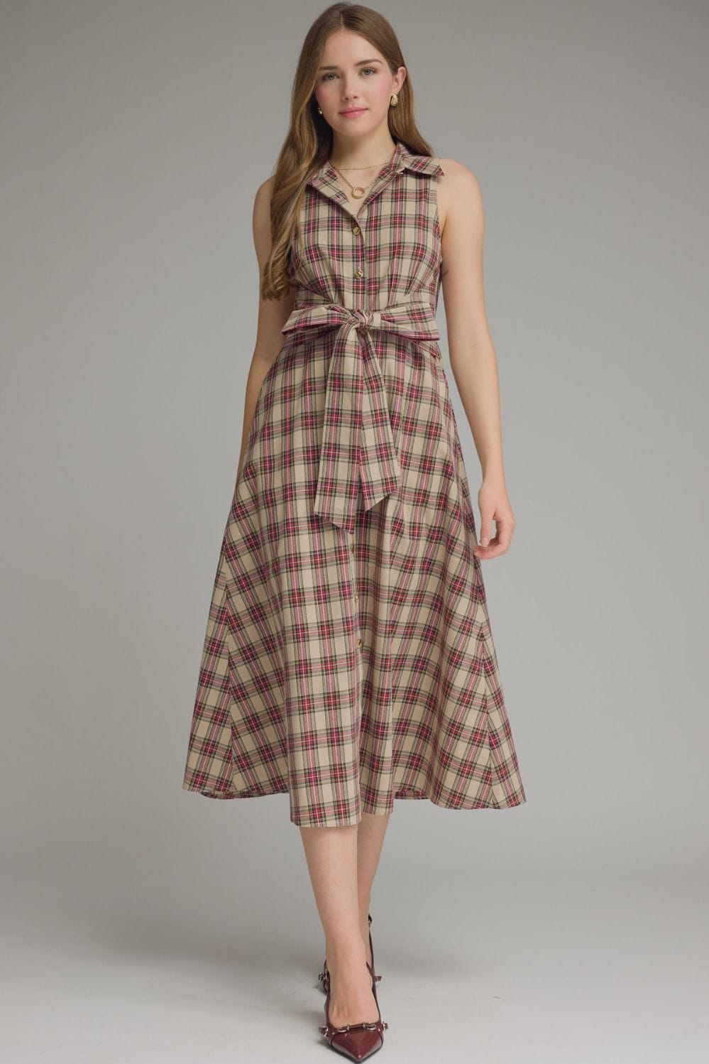 Entro Midi Dress Taupe / S Lucy Plaid Dress