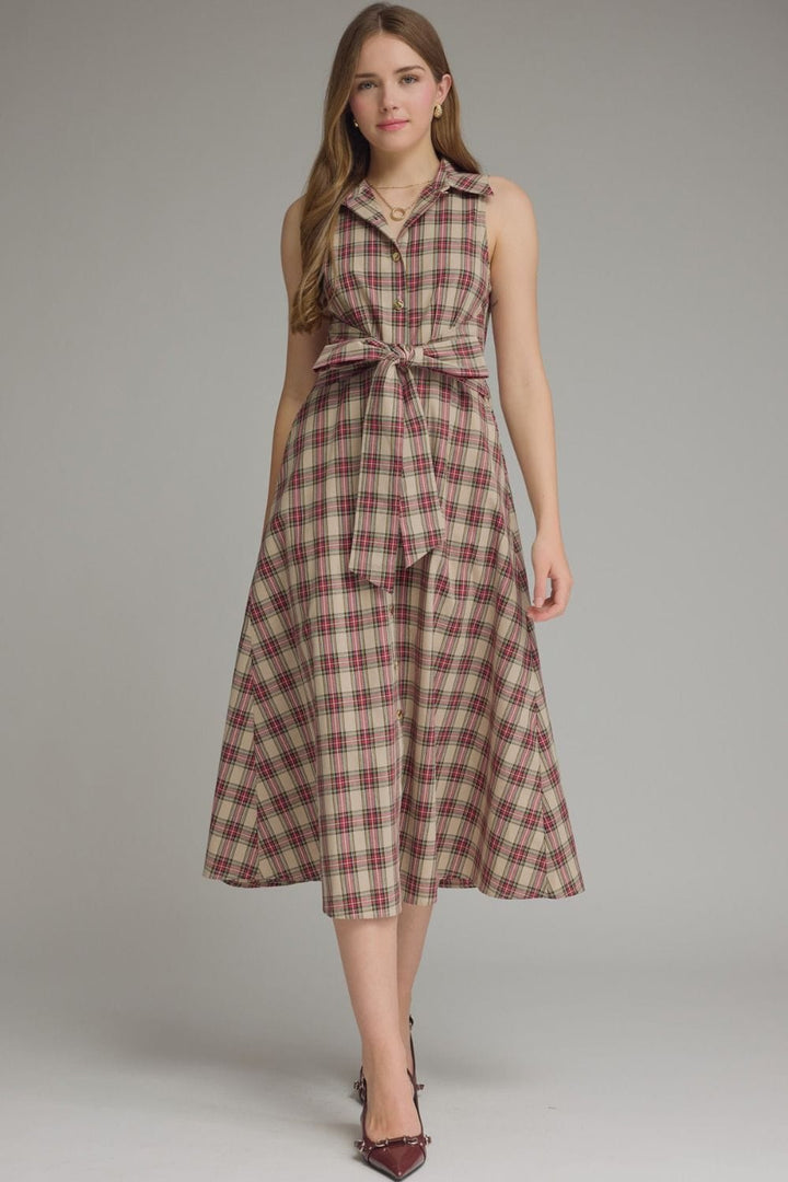 Entro Midi Dress Taupe / S Lucy Plaid Dress