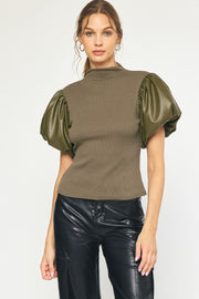 Entro Olive / S Wrenley Waffle Knit Top