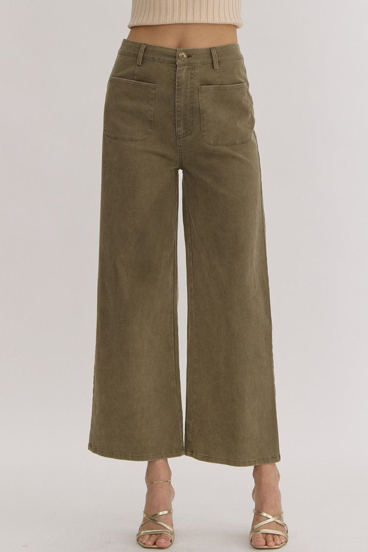 Entro Pants Olive / S Kelsey High Waist Wide Leg Pants