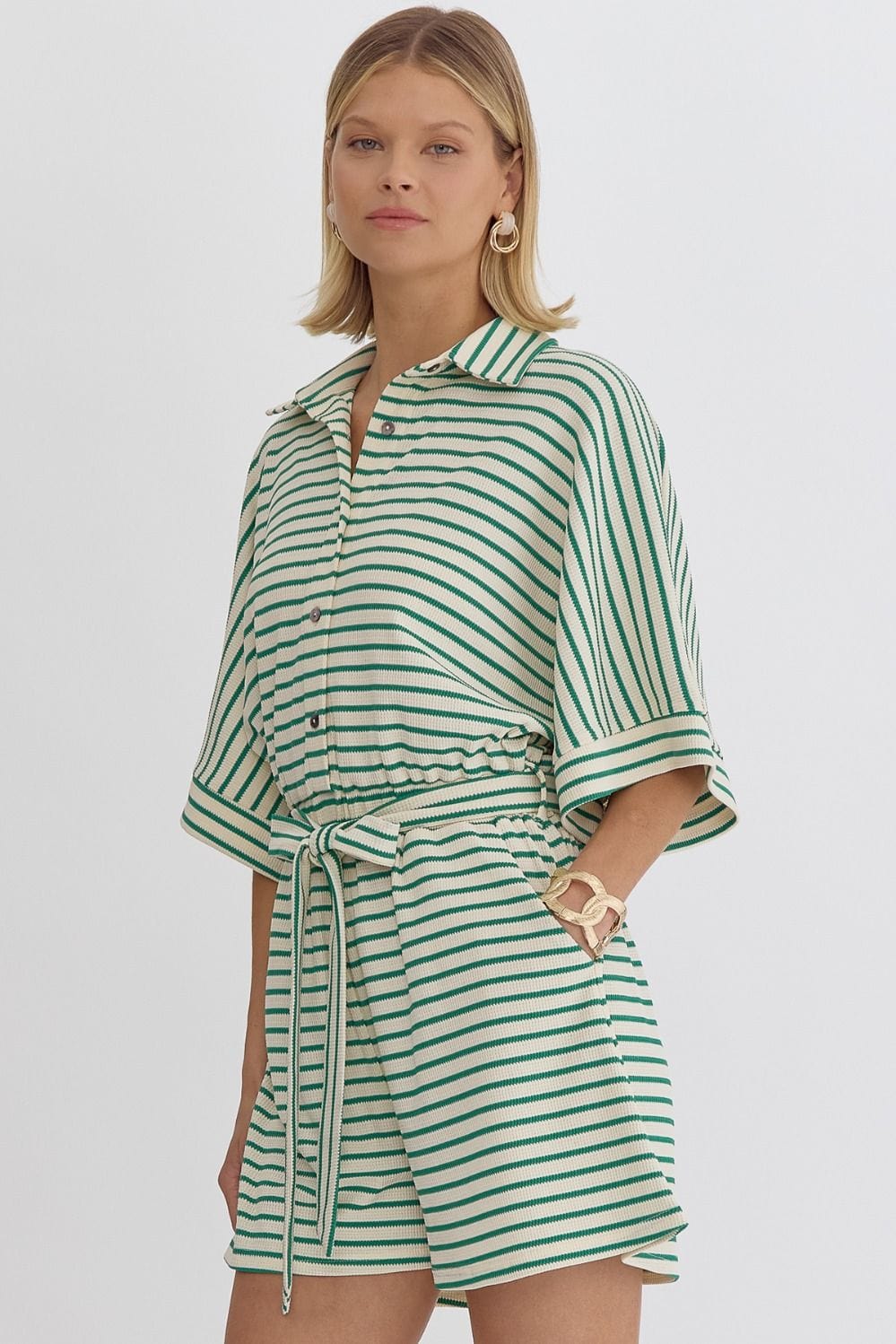 Zia Stripe Romper | Teal Poppy