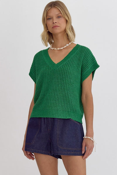 Entro Sweater Green / S Luna Knit V - Neck Top