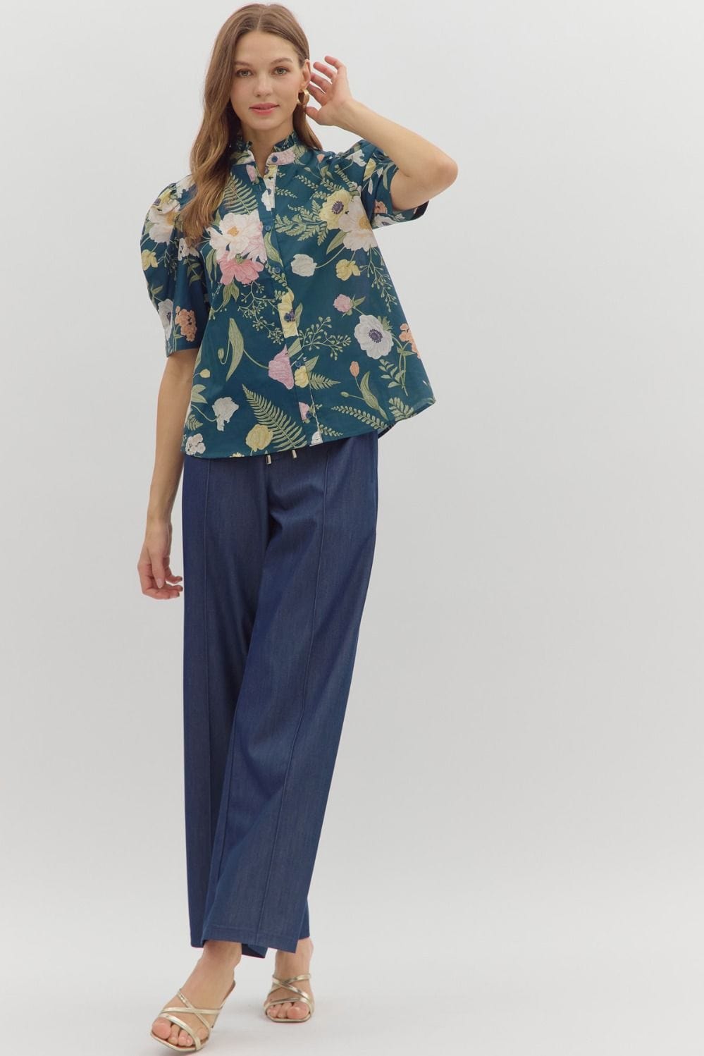 トップス Reformation Amira Top S blue floral Amira Floral Top | Teal Poppy