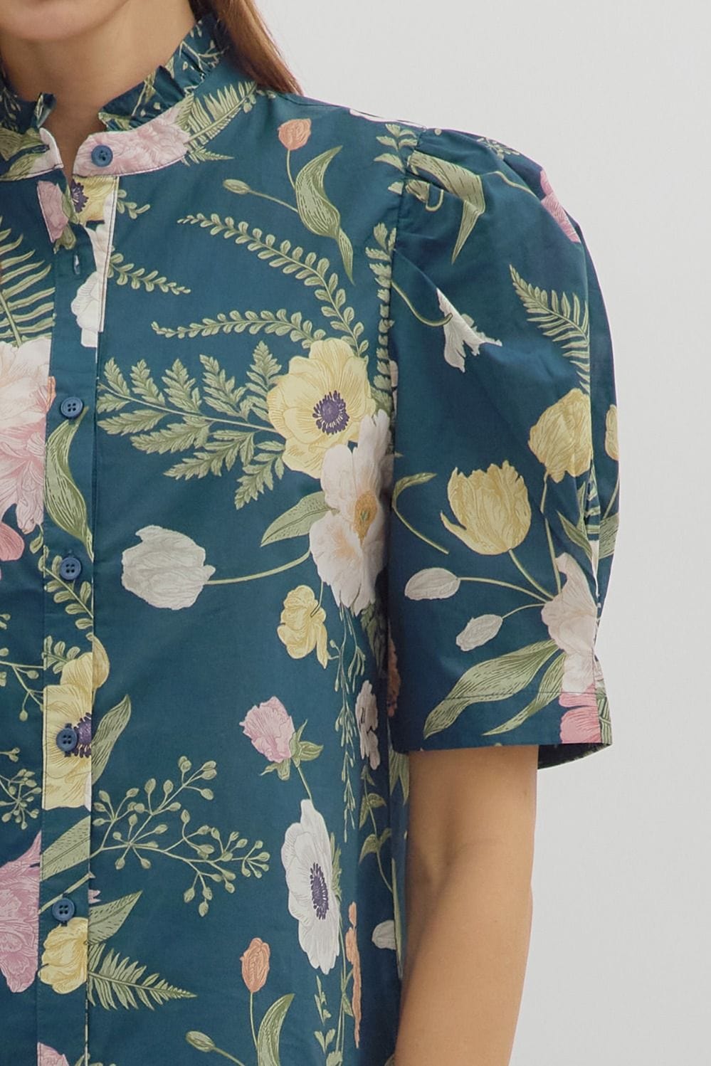 Amira Floral Top | Teal Poppy