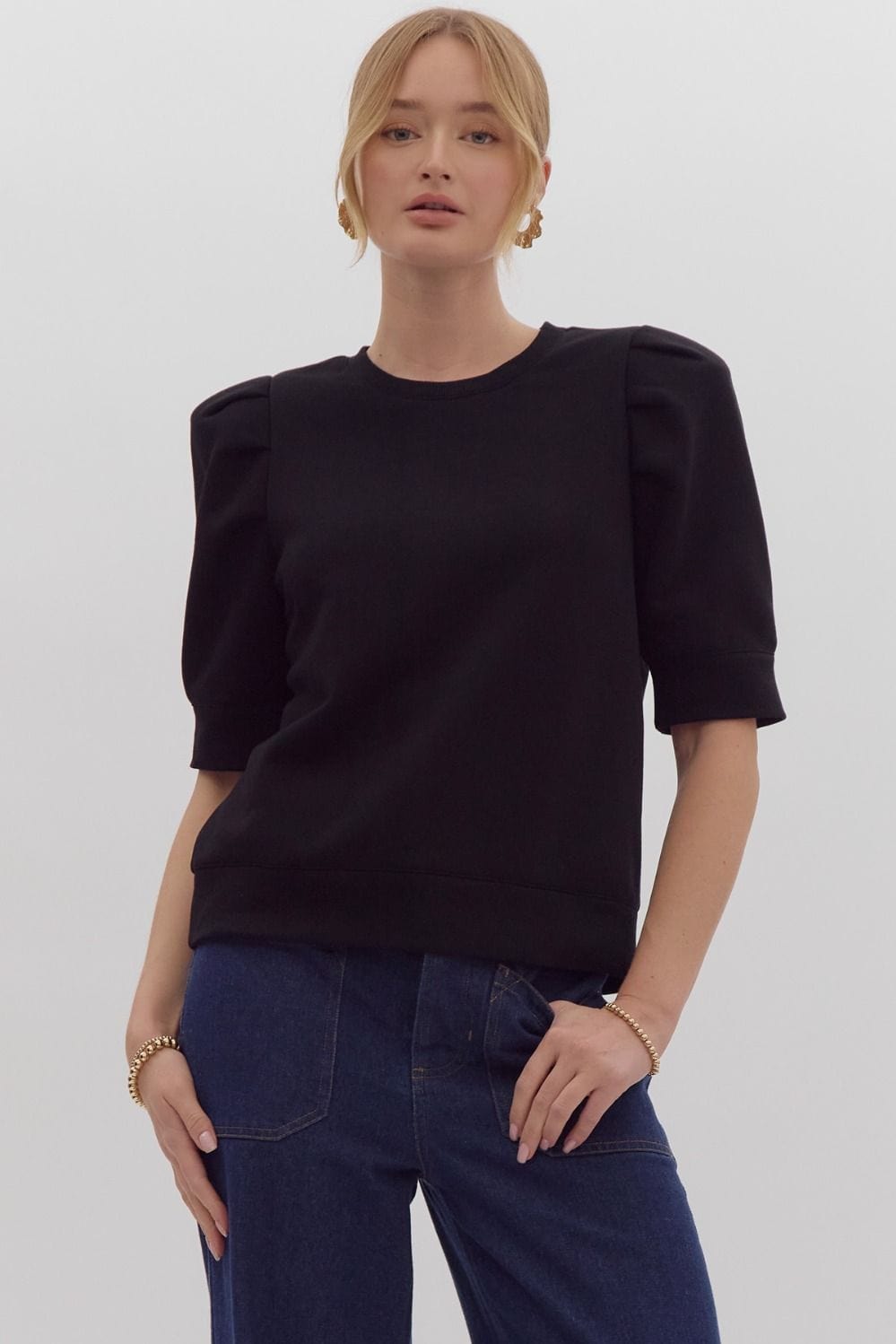 Entro Top Black / S Arlet Puff Sleeve Top