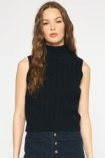 Entro Top Black / S Lalita Cableknit Turtleneck Cropped Sweater