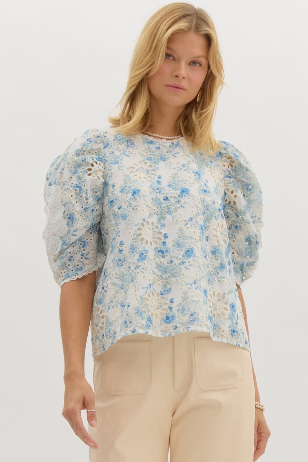 Entro Top Blue Combo / S Sara Eyelet Top