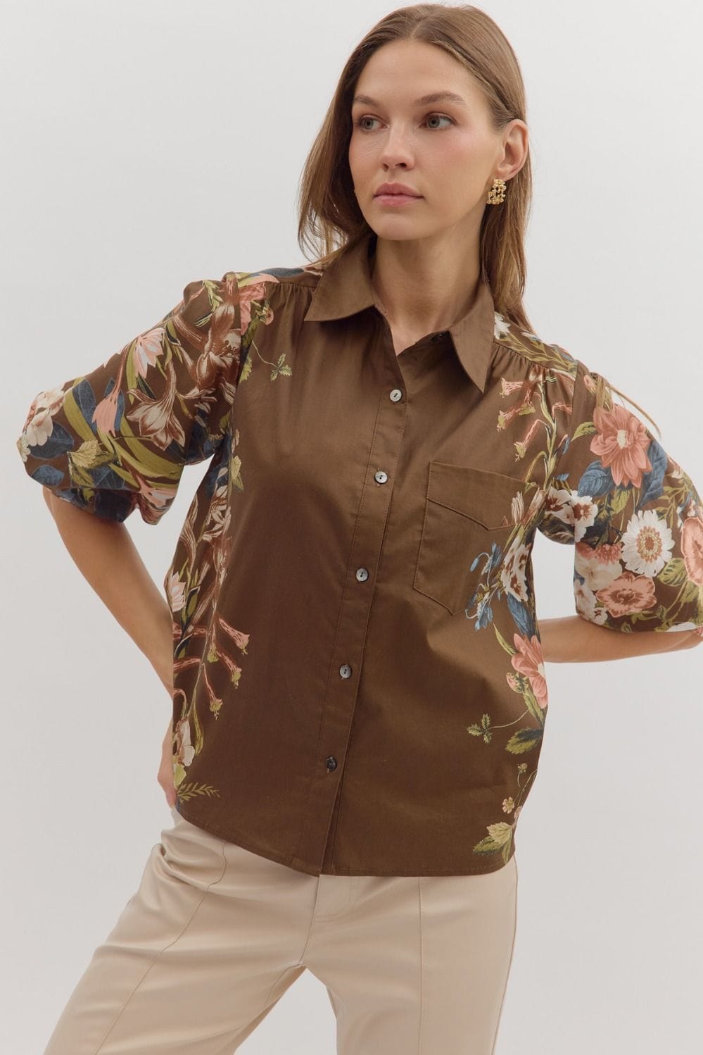 Entro Top Brown / S Emery Floral Top