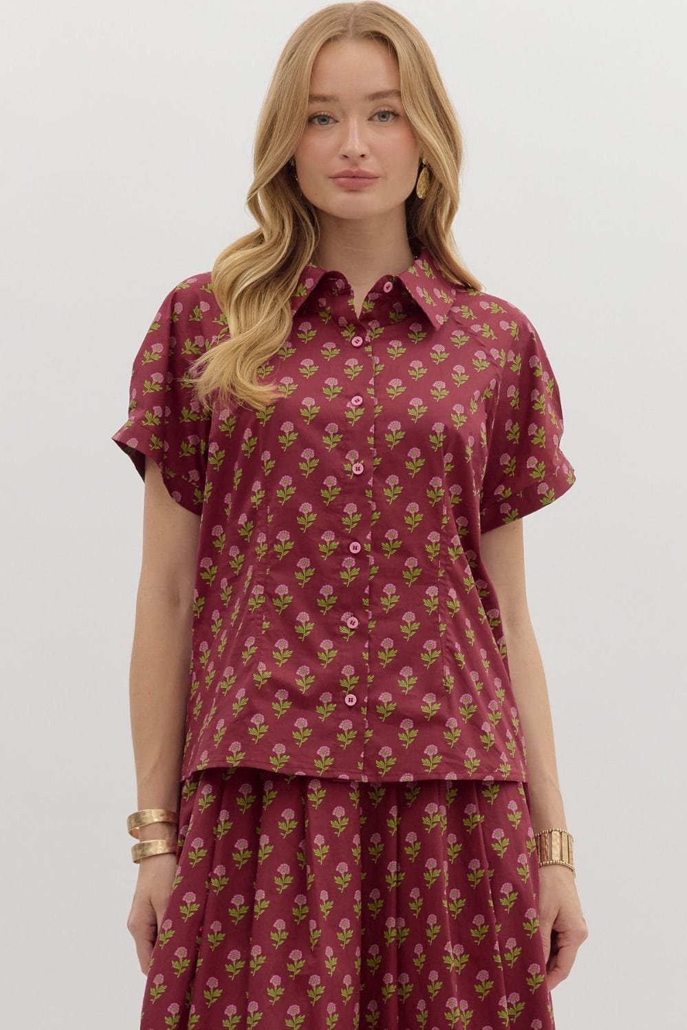 Entro Top Burgundy / S Emelia Floral Pattern Top