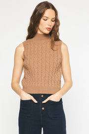 Entro Top Camel / S Lalita Cableknit Turtleneck Cropped Sweater