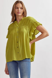 Entro Top Chartreuse / S Rylee Short Ruffle Sleeve Top