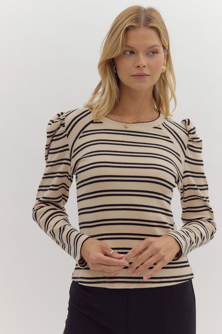 Entro Top Ecru Black / S Hailey Stripe Top